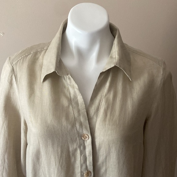 Rafaella Women’s Tan 100% Linen Button Down Shirt Size 10 Lagenlook Oversized - Picture 2 of 7